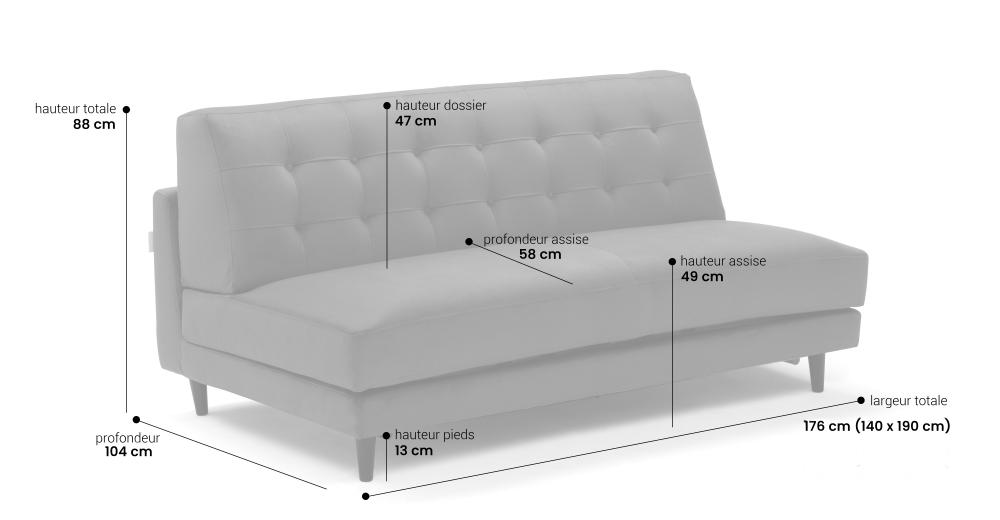 Piu Piccolo 2nd life., canapé convertible 140 x 190 cm, tissu magenta - 5348